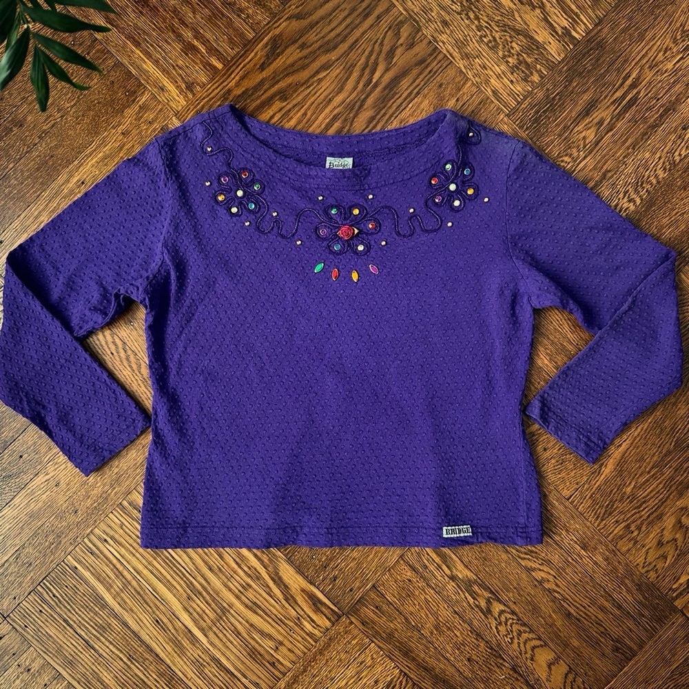 1990s Bedazzled Boat Neck Top